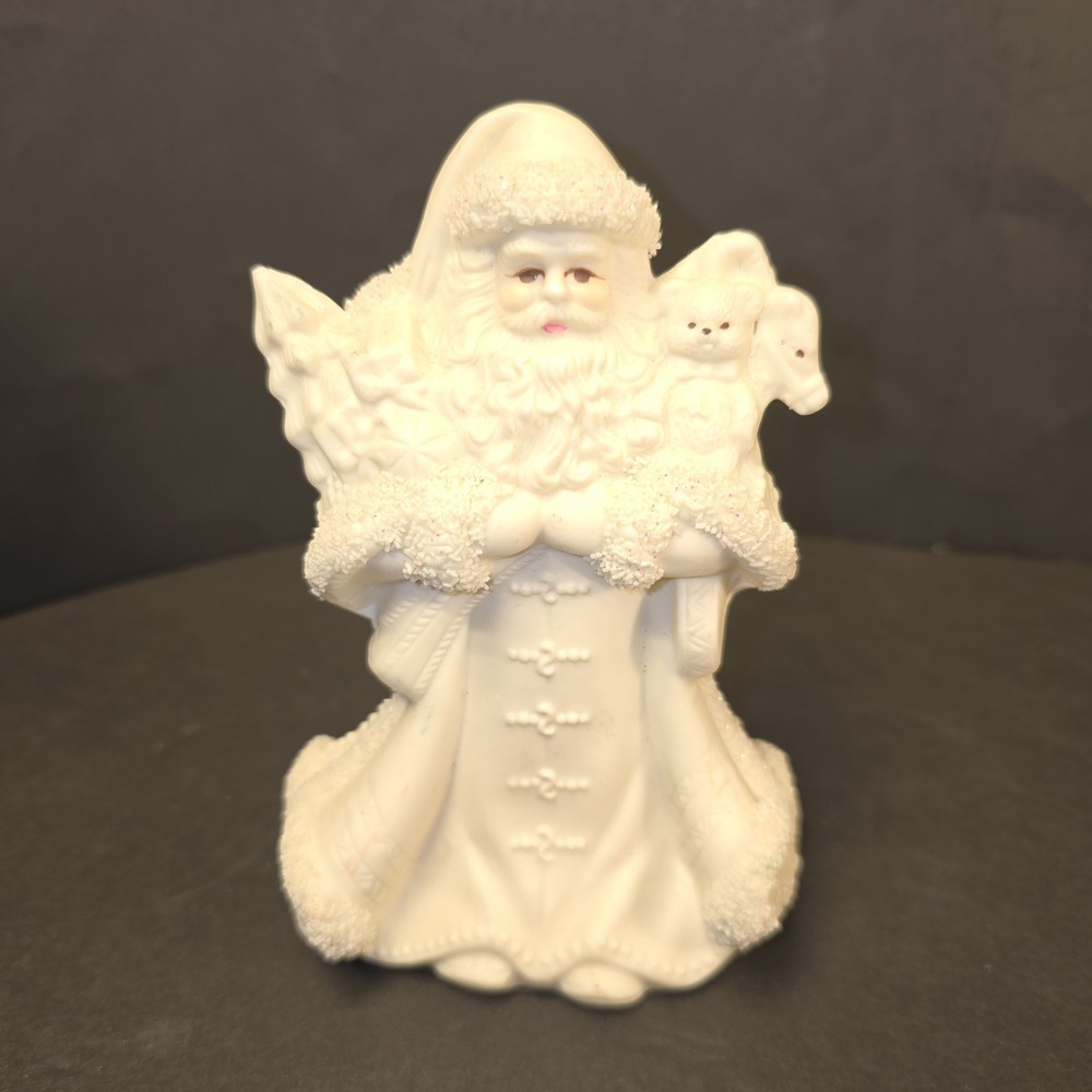 Vintage‎ K's Collection White Sparklefur Porcelain Santa Claus
